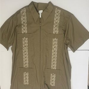 Haband Guayabera Label Patch Shirt in Khaki with Multicolor Logo